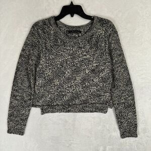 Patterson J. Kincaid Cropped Fitted Sweater Size M Chunky Knit Black Tan Neutral